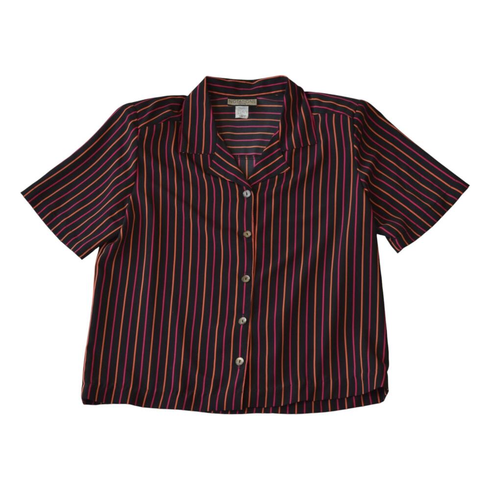 Vintage Notations Petite Striped Button-Up Blouse Size 12